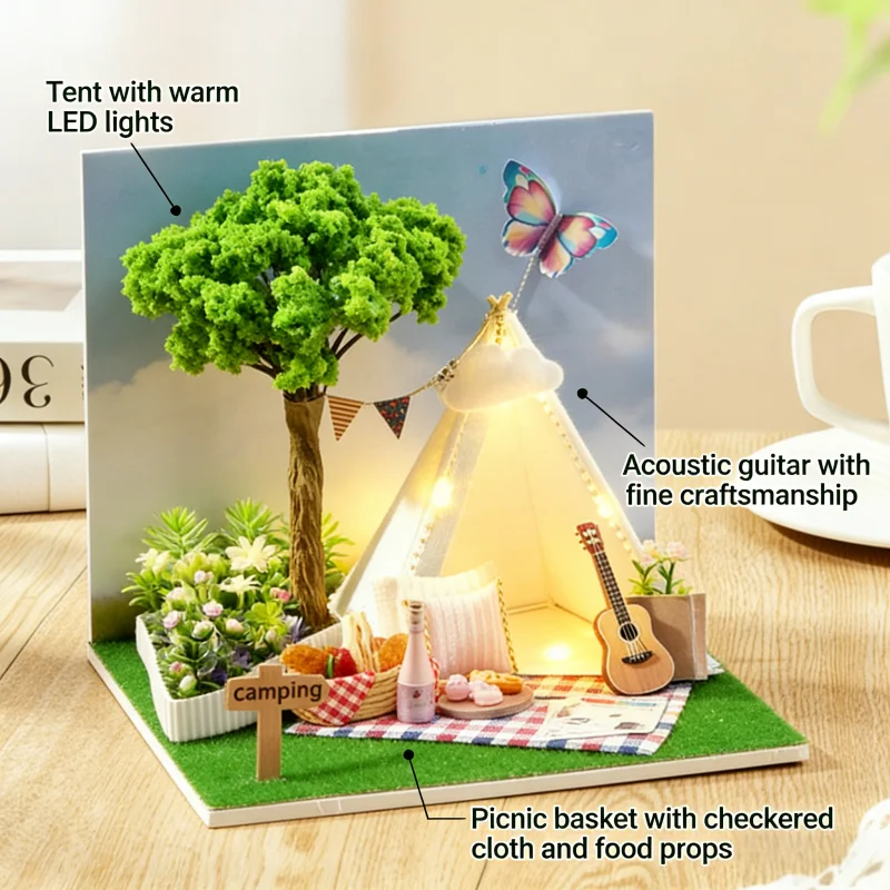 Kit puzzle 3D creativo in legno OUZEY - Costruisci la tua ruota della promessa estiva con case in miniatura, decorazione unica per la camera degli adolescenti