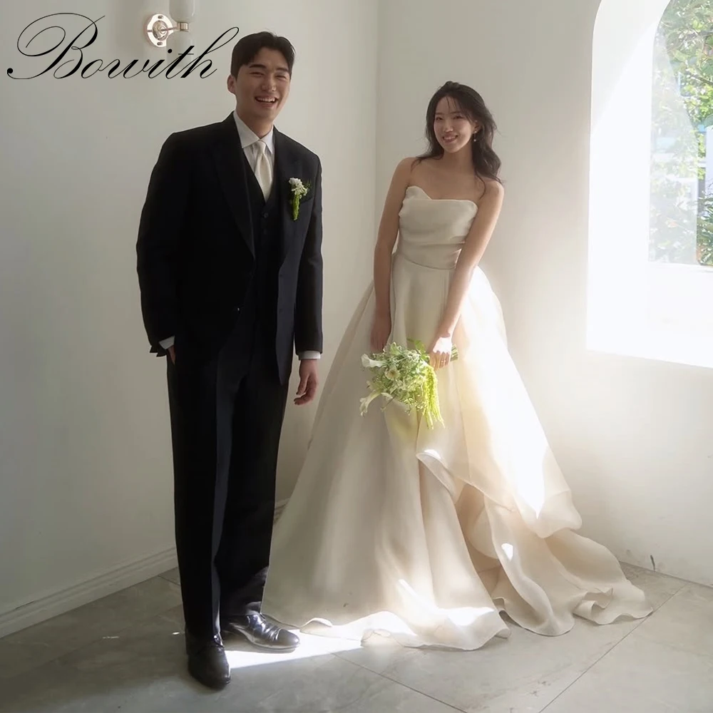 

Bowith Korean Wedding Dresses Strapless A-Line Silk Organza Bridal Gown Customized Simple Wedding Party Dresses Photo Shoot