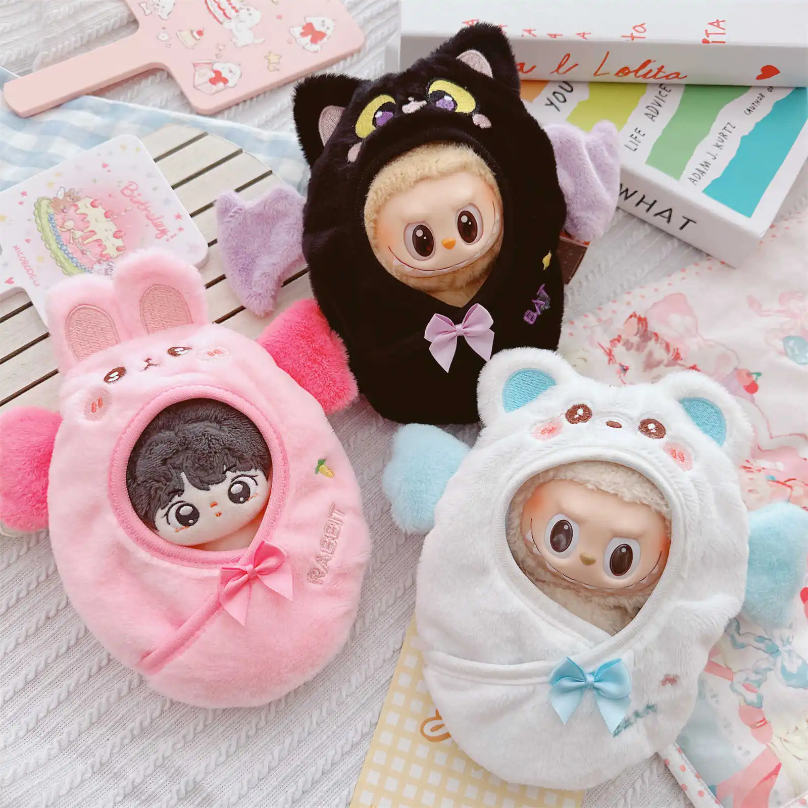 10cm New Doll Clothes Cute Pink Bunny Sleeping Bag Dress Up Idol Doll Changing Clothes Game for Girls Fans Collection Gifts