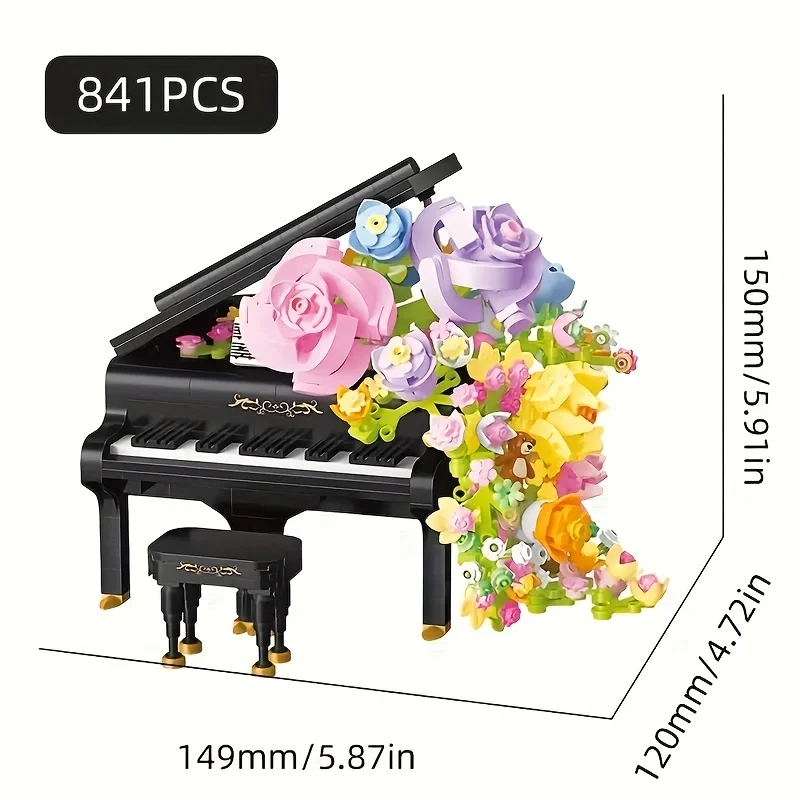 841PCS Grand Piano Building Blocks Mini Musical Instrument Model Bricks Toys Creative Desktop Decoration Kids Christmas Gifts