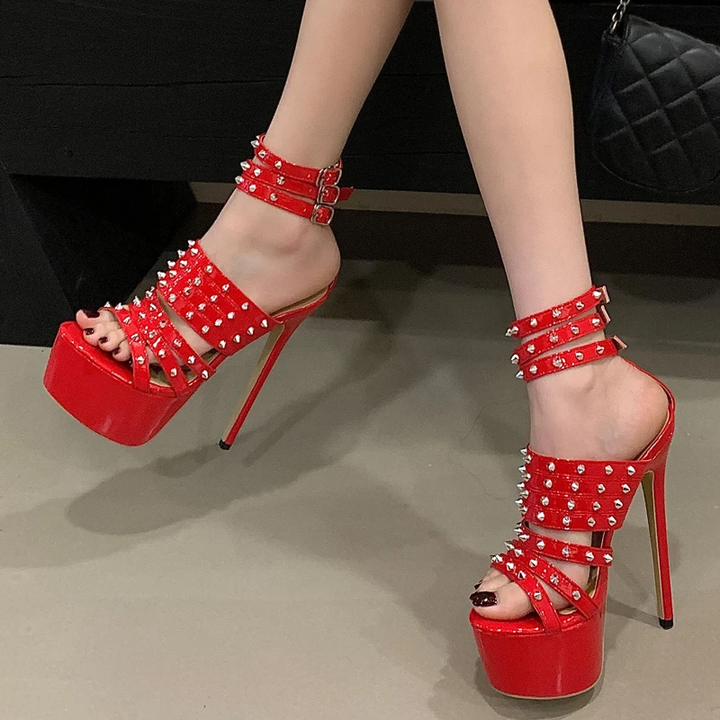 

Eilyken Fashion Style Rivet Narrow Band Buckle Strap Platform Women Sandals Sexy Stiletto High Heels Nightclub Banquet Shoes