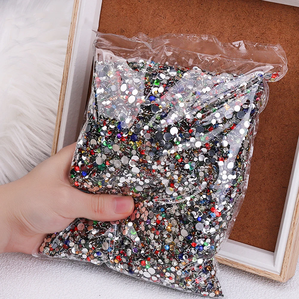 10000pcs Mini Nail Art Rhinestones Mixed Size Colorful Gems Flat Back Round Diamonds AB For DIY Nail Decorations Manicure