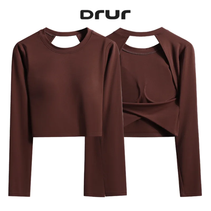 

Женская рубашка для йоги DRUR, спортивный бюстгальтер с открытой спиной и лямкой на бретельках, укороченный топ для тренировок со съемной подкладкой, спортивная одежда