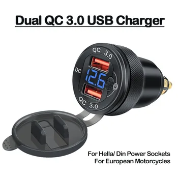 DIN Hella ปลั๊ก Dual QC3.0 รถจักรยานยนต์ USB Charger Power Adapter สําหรับ BMW R1200GS 2009 ADV R1250GS F800 850 GS/GT K1200LT K1100RS