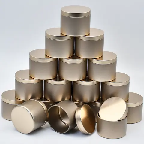 24pcs Champagne Golden 4oz/8oz Metal Candle Jars with Lid - Perfect for DIY Crafts, Storage and Holiday Gifts