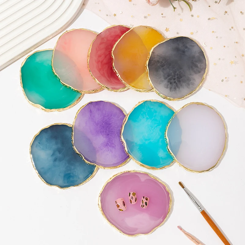 

10PC Round Resin Agate Stone Nail Art Palette False Nail Tips Mixing Color Drawing Pallet Gel Polish Display Shelf Manicure Tool