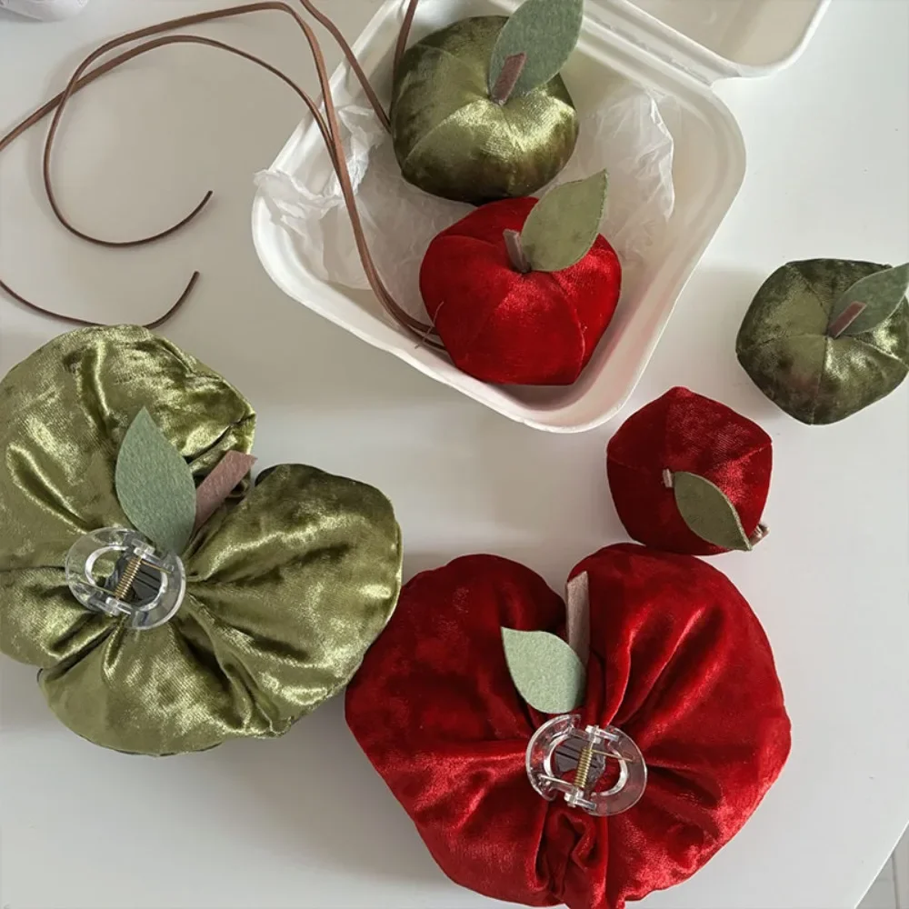 

Hair Accessories Cute Christmas Eve Hair Claw Creative Red Fruit Necklace Lanyard Headwear Velvet Duckbill Clip Party