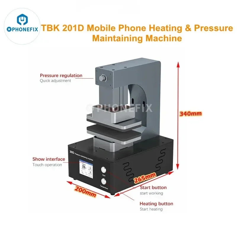 Máquina inteligente de mantenimiento de presión de teléfono móvil TBK 201D para iPhone, Android, cubierta trasera de pantalla de teléfono, reparación de soporte de vidrio