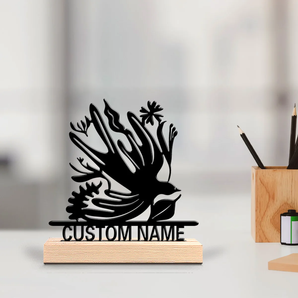 1pc Swallows spring Personalized Letter Metal Statue Iron Ornament Figurine With Wood Base With Wood Base For Bedroom Desk Decor