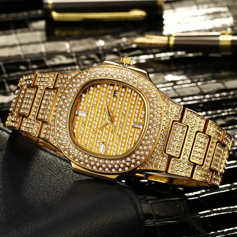 

2025 Wholesale Ice Out Paving Gold Sound Hip Hop Men's Bling Watch