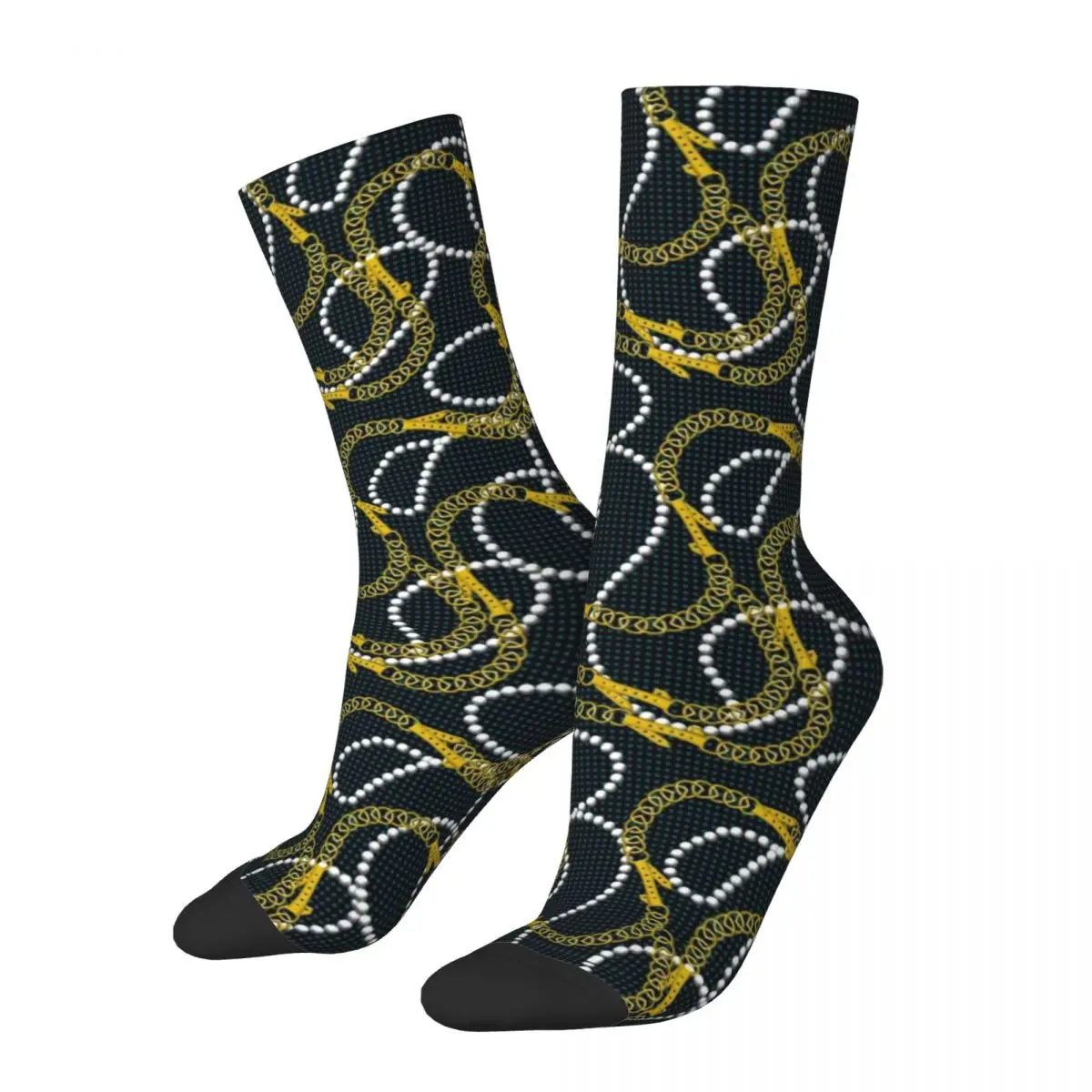 Gold Chains Stockings Unisex Modern Pearls Print Socks Soft Breathable Novelty Socks Winter Running Non-Slip Design Socks Gift