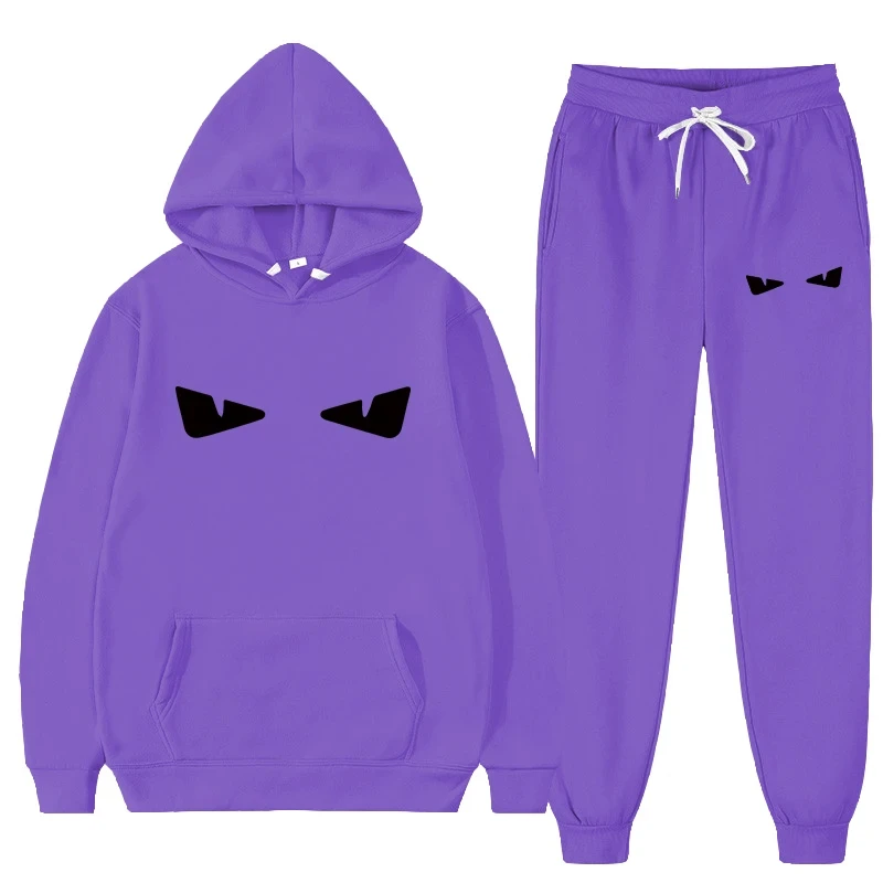 2023 Autumn and Winter Men\'s All Cotton Fashion Printed Long Sleeve Hoodie+Pants Two Piece Casual Fitness Street Sportswear