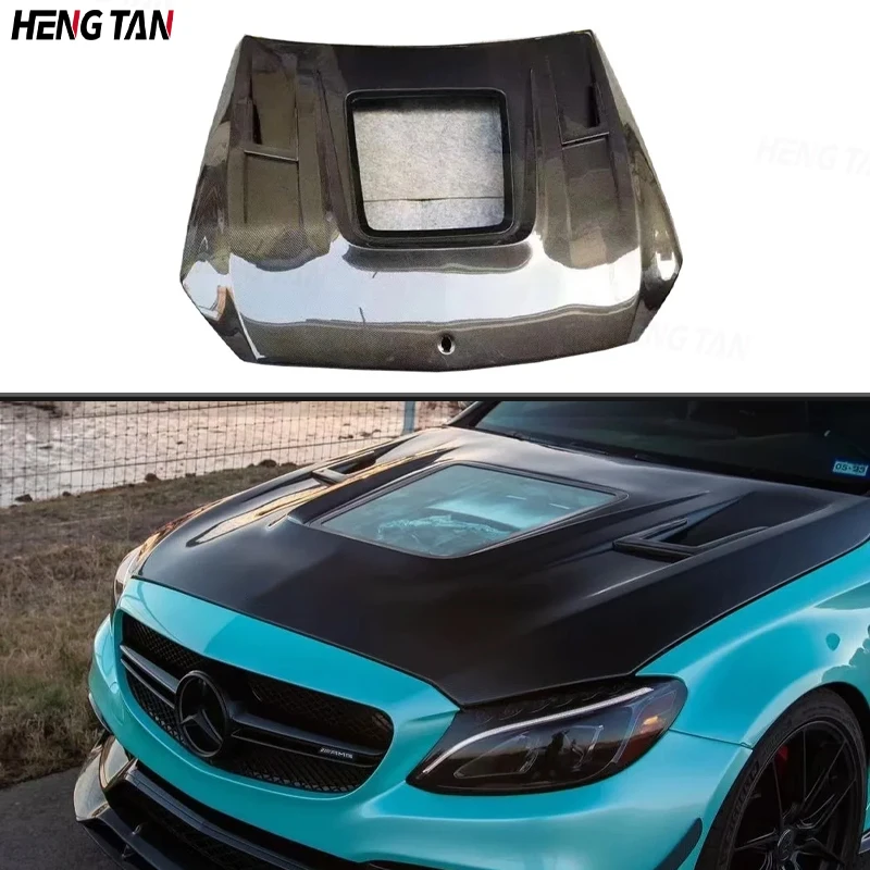 Carbon Fiber For Mercedes Benz C Class AMG W205 C43 C63 Car Front Bumper Engine Cover Hood Bonnet Vent Parts Upgrade Body kit