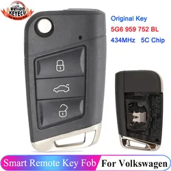 KEYECU originale 5 g6 959 752 BL muslimsmart Remote Keyless Go per VW TAYRON T-ROC Tiguan 434MHz portachiavi per auto 5C Chip