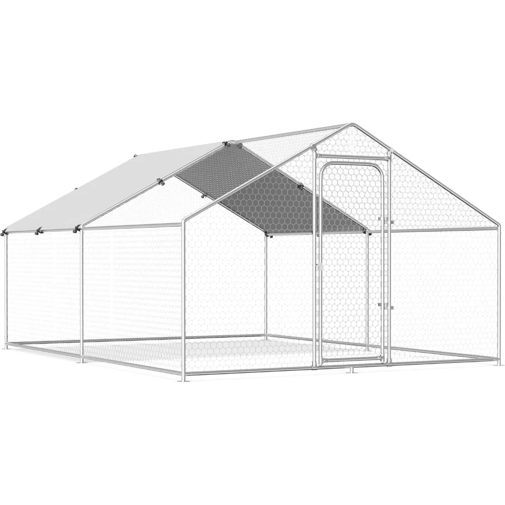 

Large Metal Chicken Coop Walk-in Poultry Cage Chicken Run Pen Duck House with Waterproof and Anti-Ultraviolet Cover for Outdoor