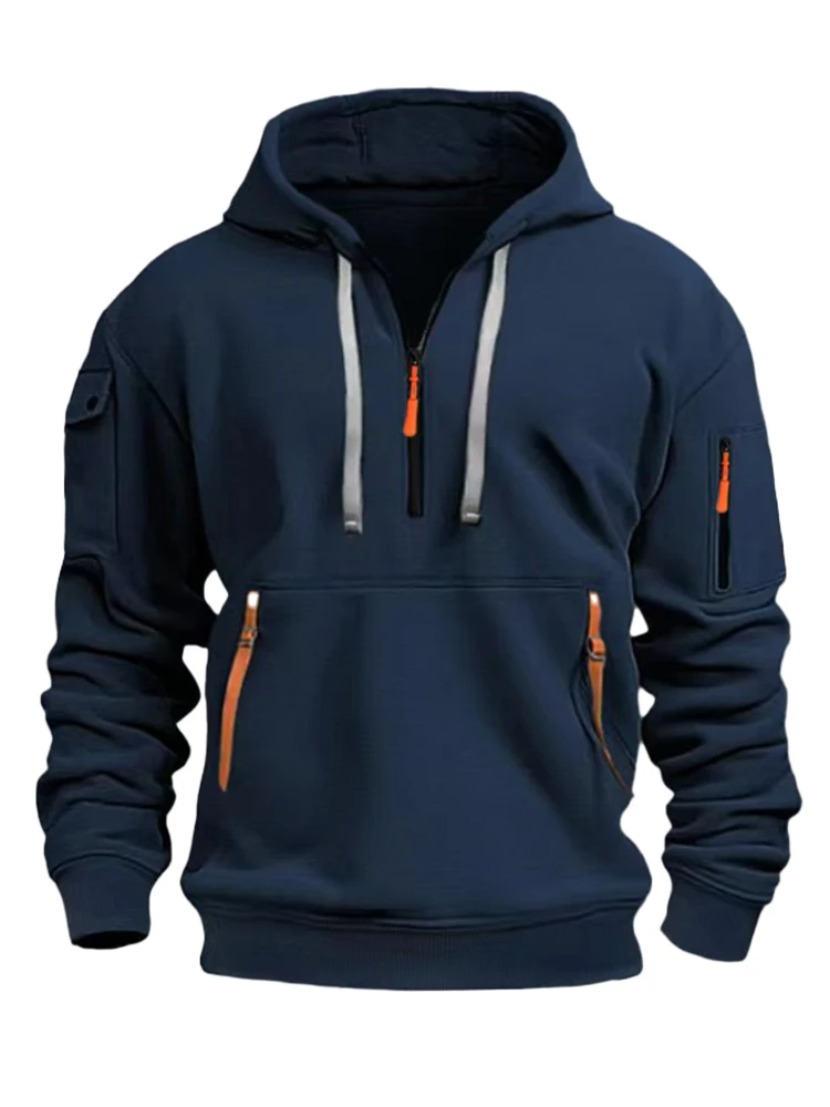 

Men's Hoodies Zip Up Arm Pocket Autumn Winter Casual Loose Pullover Fashion Outdoor Sports Coat Street Wear Hoodie Man Plus Size