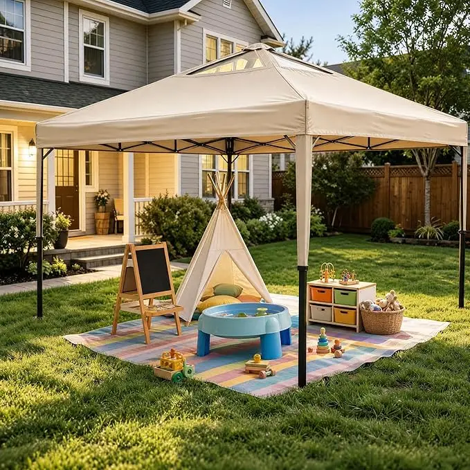 Gazebo professionnel imperméable 3x3 m, sans parois, structure en acier renforcé avec ventilation supérieure, auvent portable pour événements, marché, jardin, plage, camping et terrasse