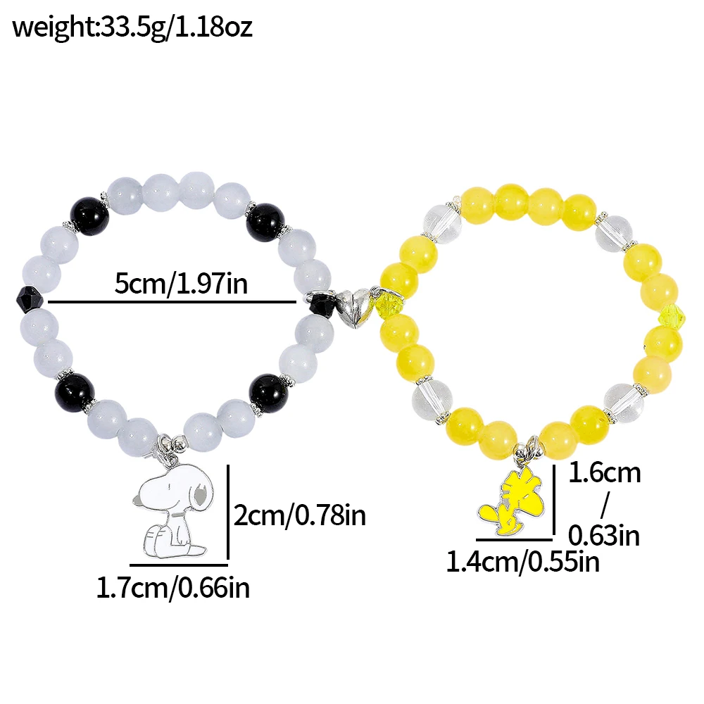 2-teiliges Snoopy und Woodstock Magnetisches Paar-Armband-Set, passende Perlen-Freundschaftsaccessoires – Detail 1