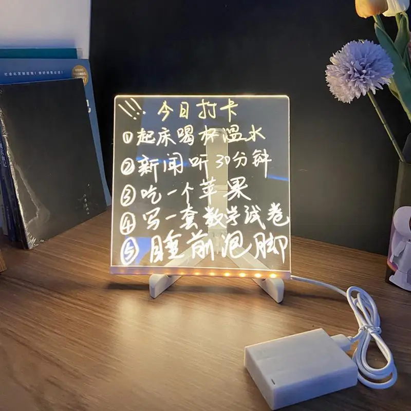 Acrylic Message Board Will Glow USB Transparent LED Night Light Creative Desk Lamp Note Daily Moment With Pens Stand Holder