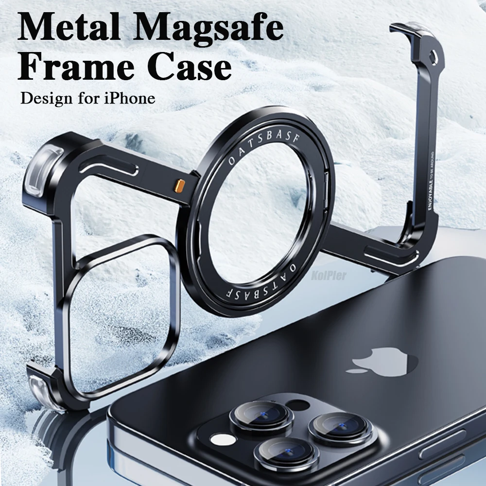 For iPhone 16 Pro 16Pro Full Alloy Magnetic Magsafe Bracket Phone Case Metal Lens Protective Cover Frameless Cool Z Style Cover