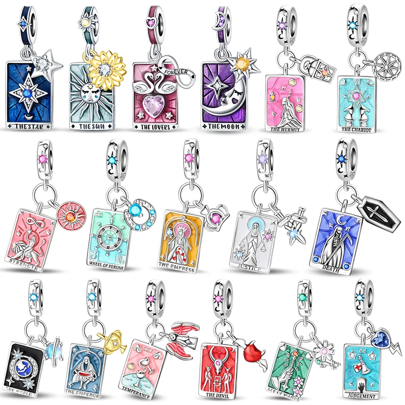 Hot Sale Charm Memorial Tarot Cards Series Dangle Beads Fits 3mm Bracelet Necklace For Women Pendant Luxury DIY Jewelry Making
