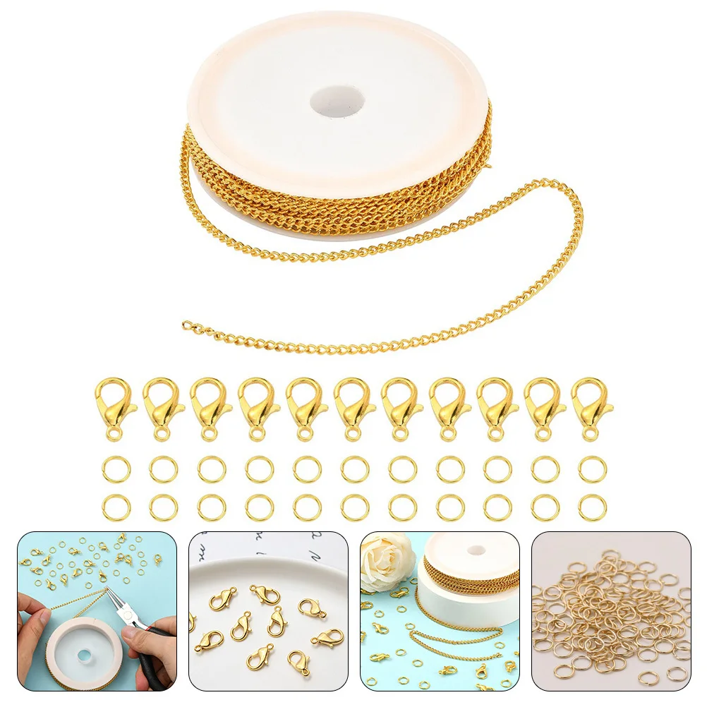 

1 Set Twist Chain Kit For Diy Jewelry Making Accessories Bracelet Necklace Craft Supplies Lobster Clasp Iron Open Rings Metal