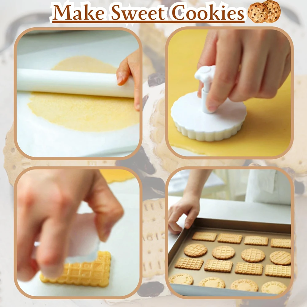 4Pcs 3D Cookie Stamps Biscuit Press Mold DIY Cake Pastry Handmade Checkered Cookies Dessert Mould Decorating Baking Accessories