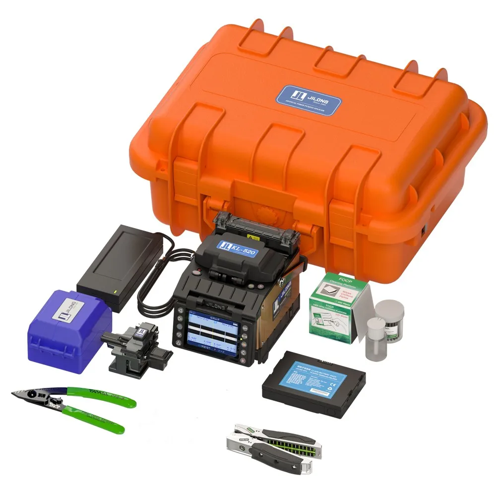 JILONG KL-520 Fiber Optic Fusion Splicer 4 Motors Optical Core Welder Splicing Machine VFL OPM Tool Kits