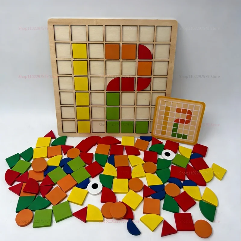 120Pcs Wooden Montessori Mosaic Puzzle Set for Kids 3D Geometric Shape Jigsaw Educational Toy for Early Learning and Development