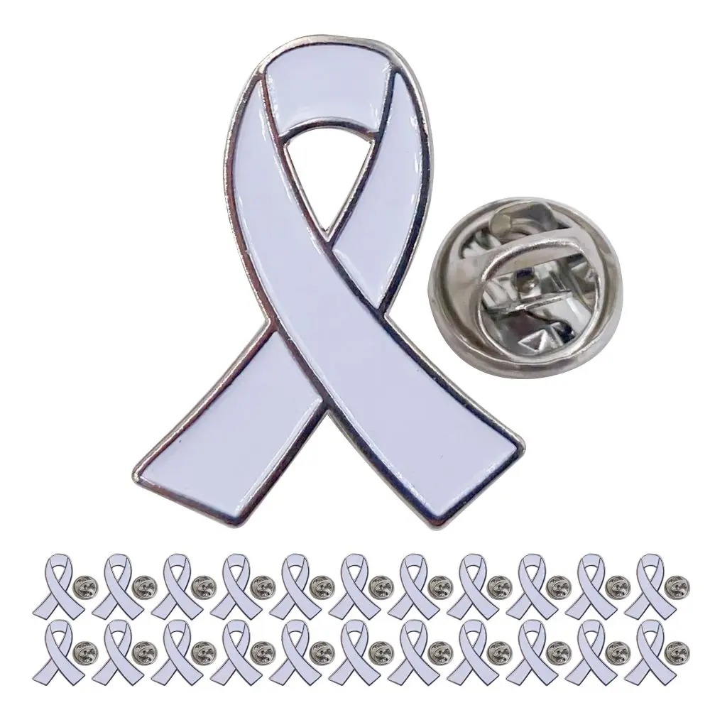 5/10/50/100 Pcs White Ribbon Pins for Lung Cancer Awareness, Ribbon Brooches Badges Fundraiser Donation Accessory