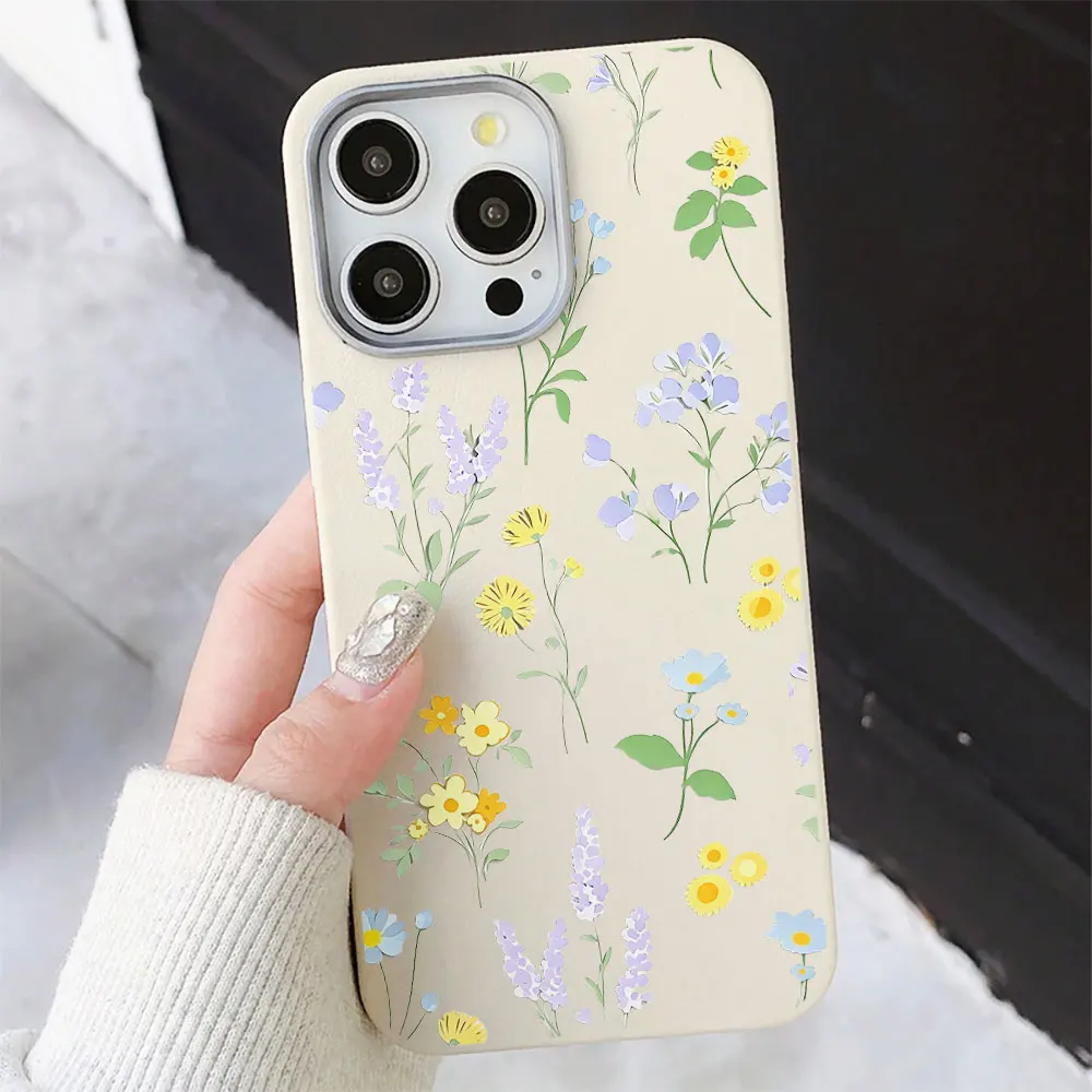 Phone Case For Samsung Galaxy A36 A56 A54 A55 A34 S23 S22 S21 Plus FE S25 S24 S26 Ultra Leather Silicone Cover Ins Floral Korean