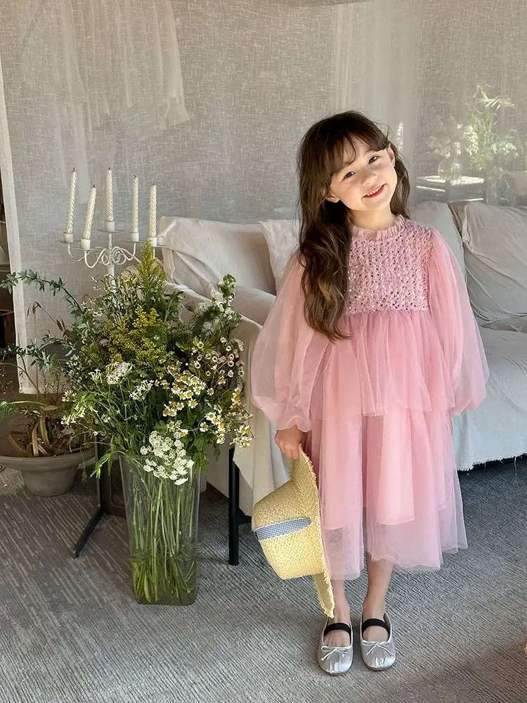 

Ball Gown Kids Birthday Party Dresses 2025 New Girls Princess Dress Spring Autumn Baby Sleeve Solid Color Arrival
