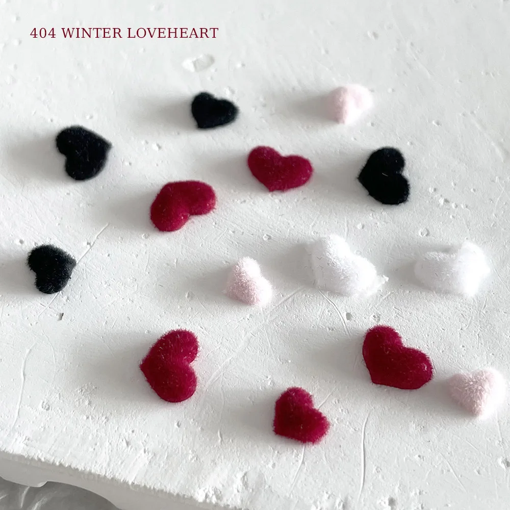 -Winter Love- Nail Ornaments Kiyomi Fluffy Heart Resin Accessories Flocking Coating Mini Heart Nail Gel Polish Nap Materials 404