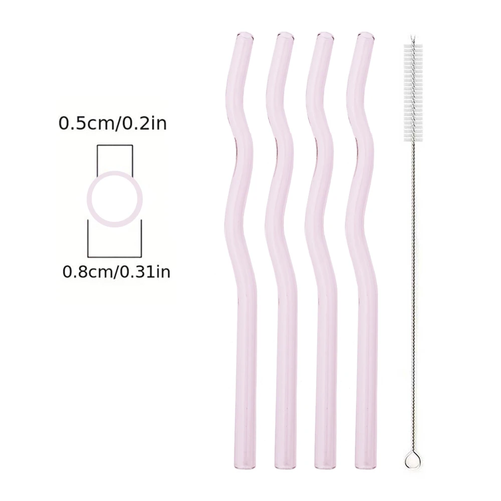 5Pcs/Set Glass Straws Wavy Reusable Drinking Straws Colorful Eco-friendly Straws for Drinks Coffee Milk Tea Straw Barware