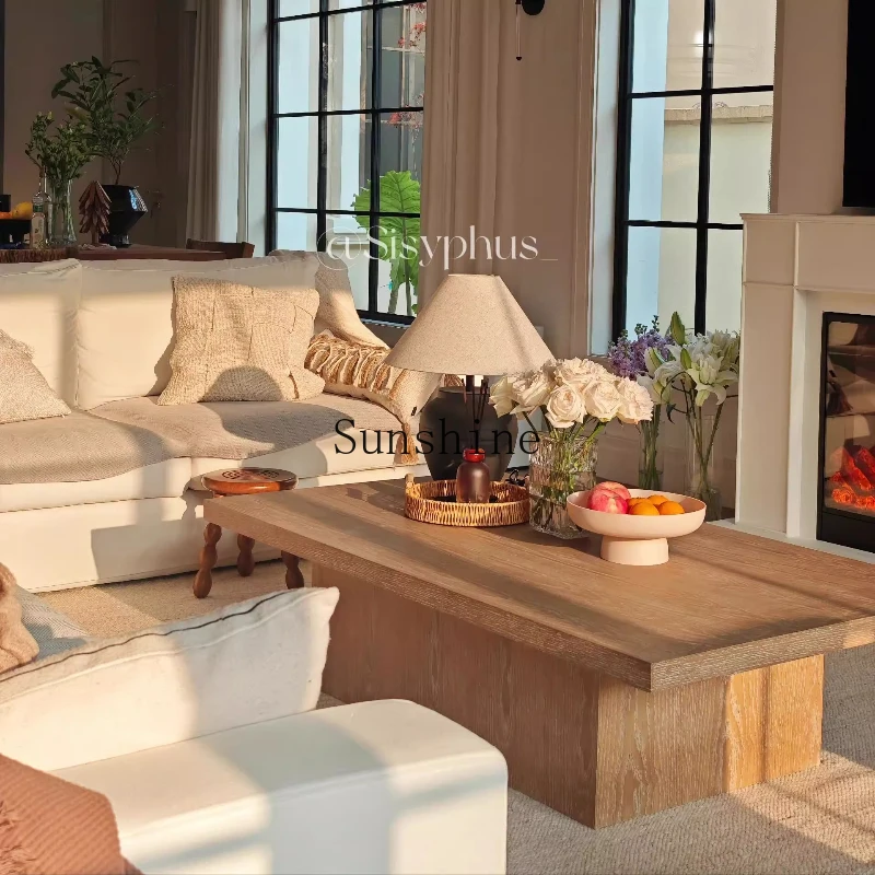 

Modern simple coffee table retro old home solid wood rectangular coffee table
