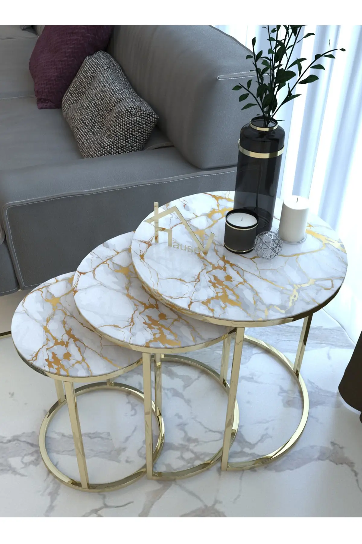 End Table Coffee Table Set Marble Pattern Gold Metal Nesting Table Modern Luxury Zigon Coffee Table Scandinavian Style 1 Quality