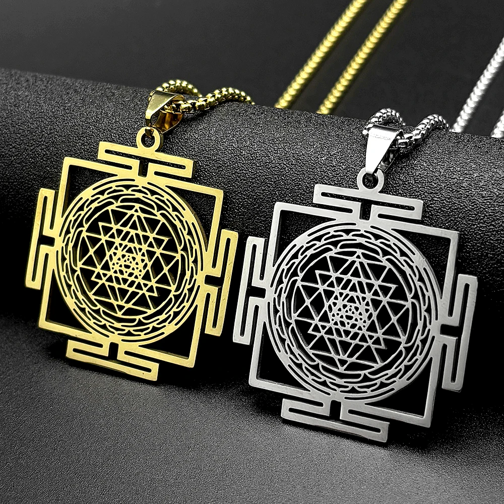 

Yoga Hindu Sri Yantra Mandala Pendant Necklace for Women Men Stainless Steel Sacred Geometry Tantra Meditation Chain Jewelry