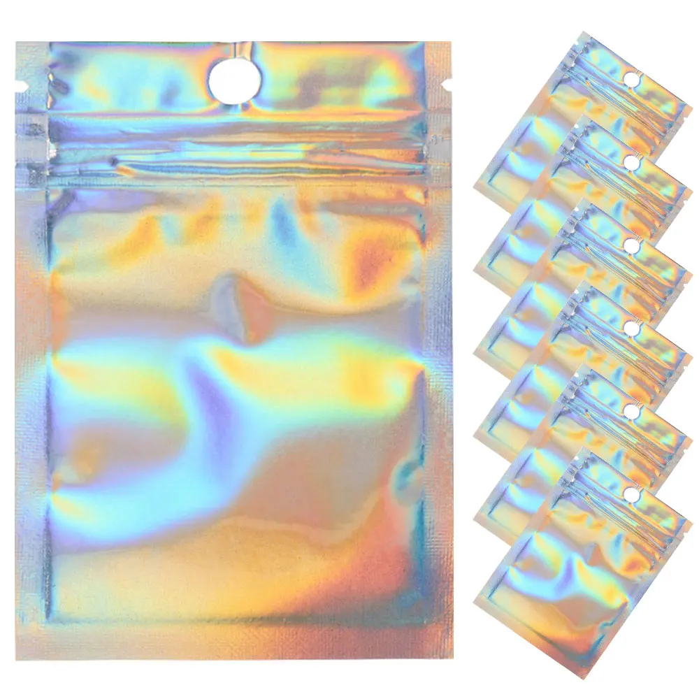 

50pcs Laser Packaging Bag Resealable Color Transparent Hologram Ziplock Bags Jewelry Display Retail Bags Gift Storage Pouches