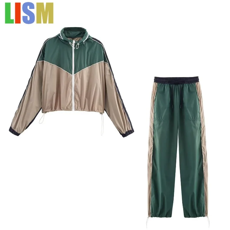 

LISM Women's tracksuit Sportswear Set Color Block Hooded Zip Jacket & Elastic Waist Joggers 2025 Gym Travel Athleisure Staple
