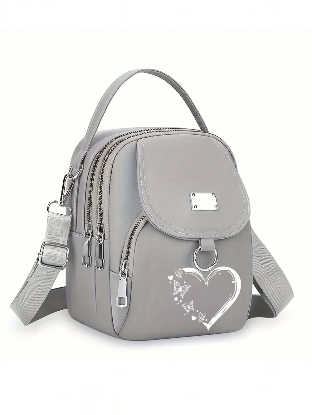 1pc frauen Nylon Schulter Tasche Herz Schmetterling Muster Casual Mini Umhängetasche Einstellbar Multi-Schicht Einfarbig hand Tasche – Detail 6