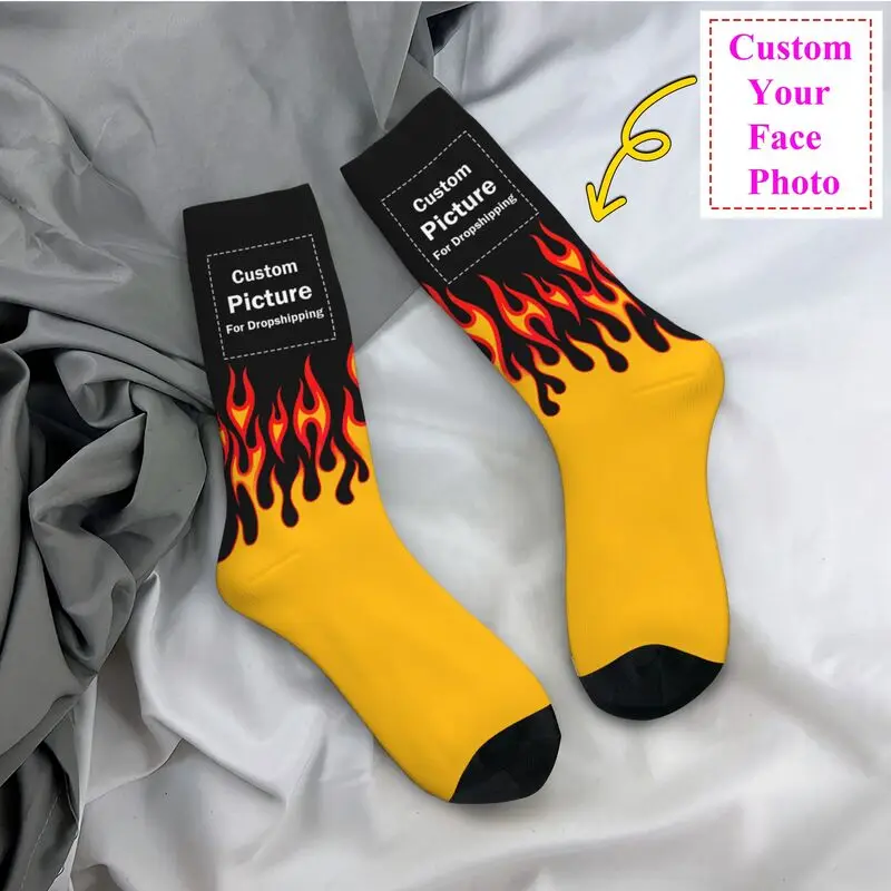 Personalized Custom Photo Logo Dress Socks Men Women Warm Fashion Design Your Own Crew Socks