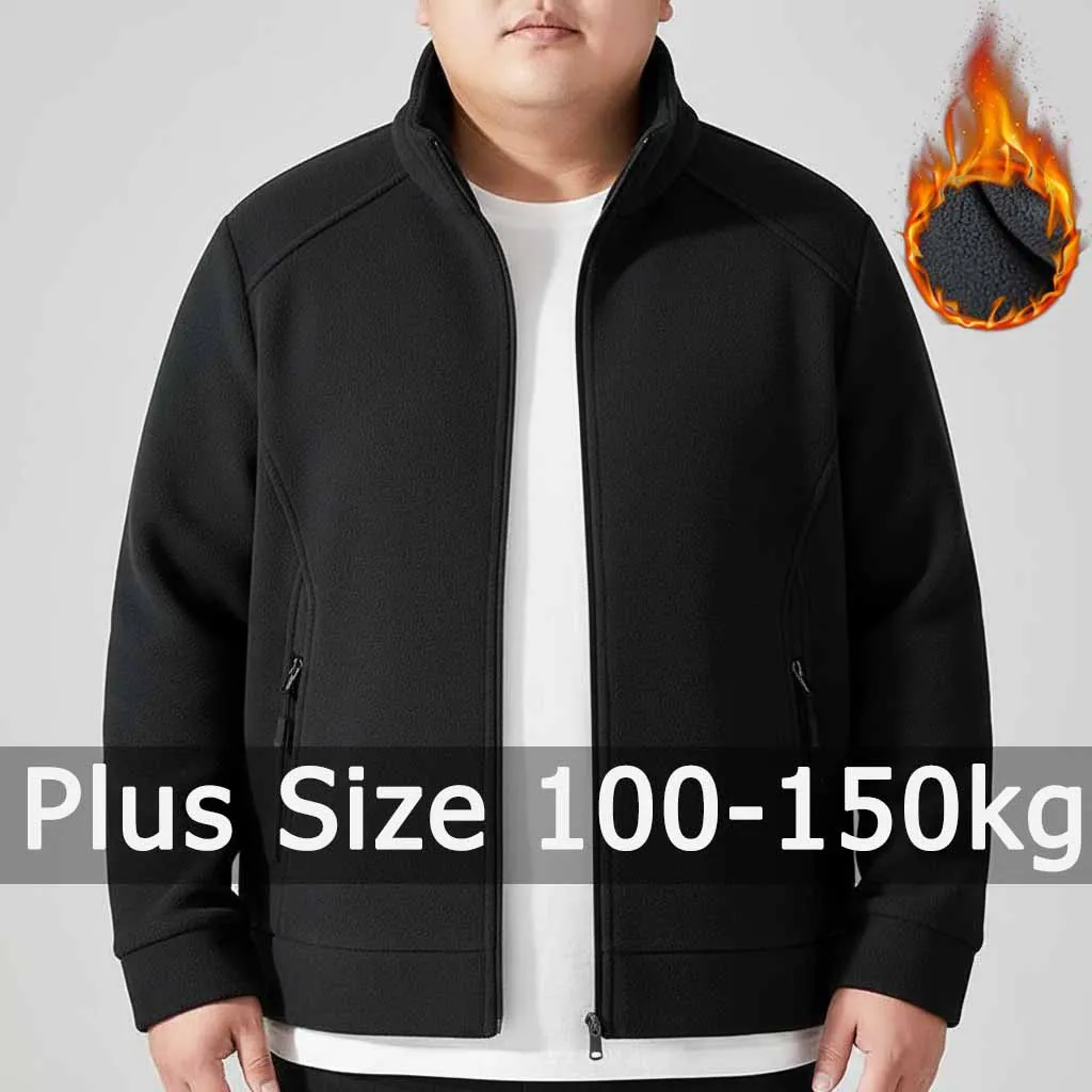 

Мужская куртка больших размеров, плюшевое пальто, осень-зима, с длинным рукавом на молнии, однотонные топы 7XL, 8XL, 9XL, 90-150 кг, мужская одежда большого размера
