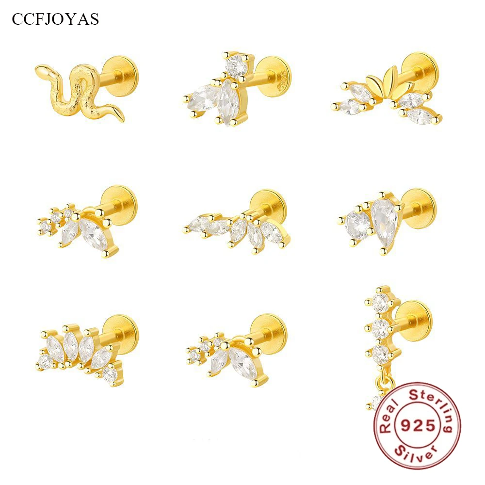 CCFJOYAS Minimalist Clear Zircon 925 Sterling Silver Snake/Marquise Stud Earrings for Women Light Luxury Ear Bone Nails