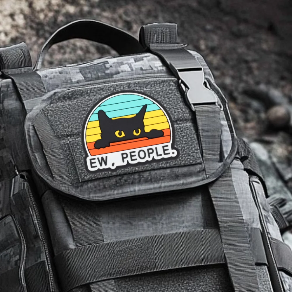 EW PEOPLE لطيف القط مضحك بقع PVC المعنويات شارة التكتيكية على ظهره ملصقات عسكرية شارة ملحق هوك وحلقة ملصق