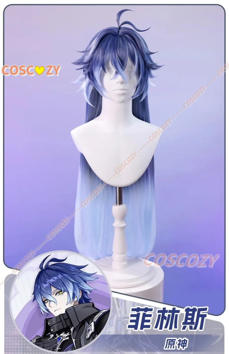 Juego Genshin Impact Flins Cosplay peluca Prop largo azul resistente al calor síntesis pelo Halloween carnaval fiesta para mujeres y hombres