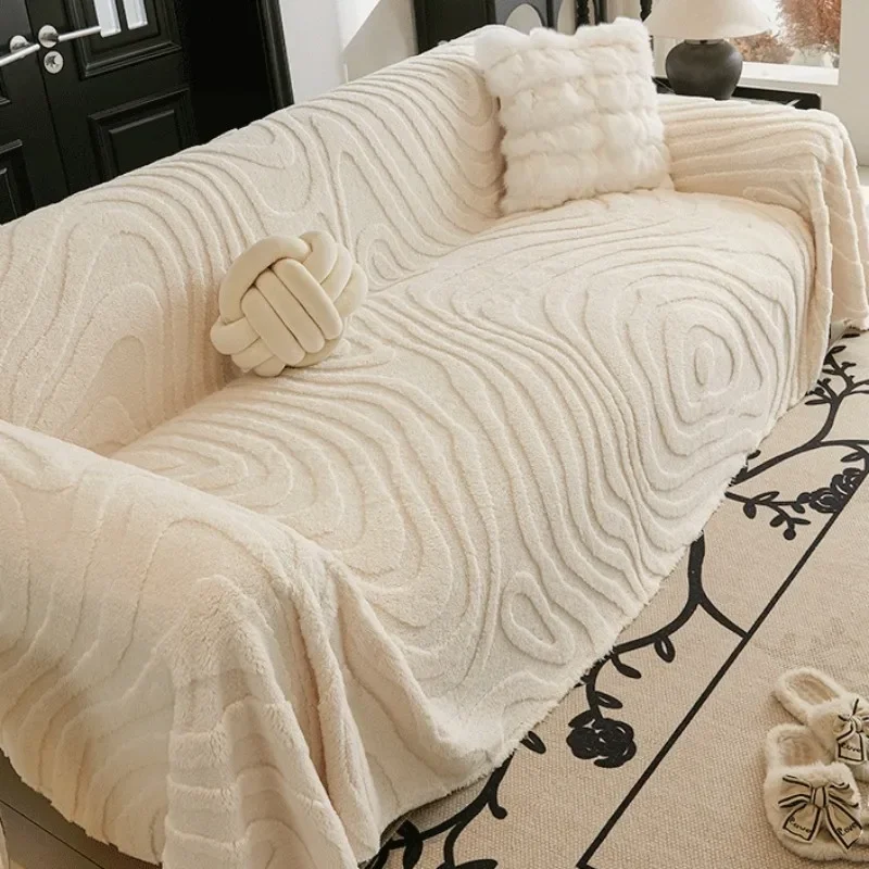 Solid Color Cream Style Thick Plush Sofa Cushion Integrated Furniture Dust Blanket Living Room Versatile Decoration Couch Mat