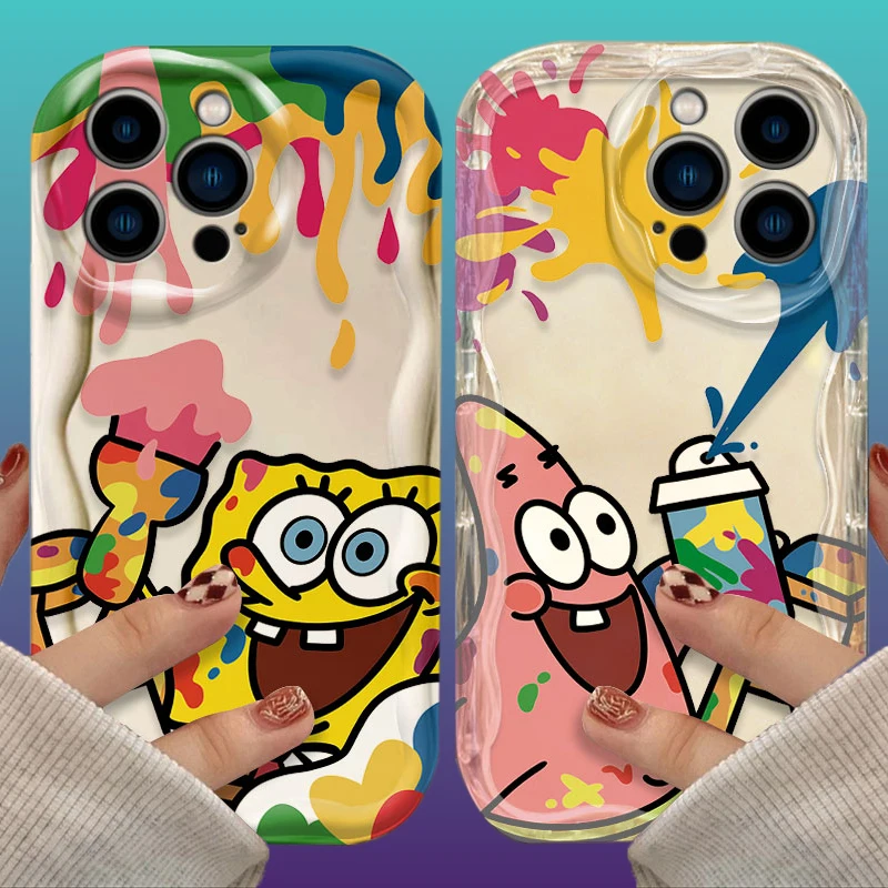 Phone Case For iPhone 15 14 13 12 11 Pro Max X XR XS 8 7 6 6S Plus SE 2020 Graffiti SpongeBobs Patrick Star Wave Silicone Cover