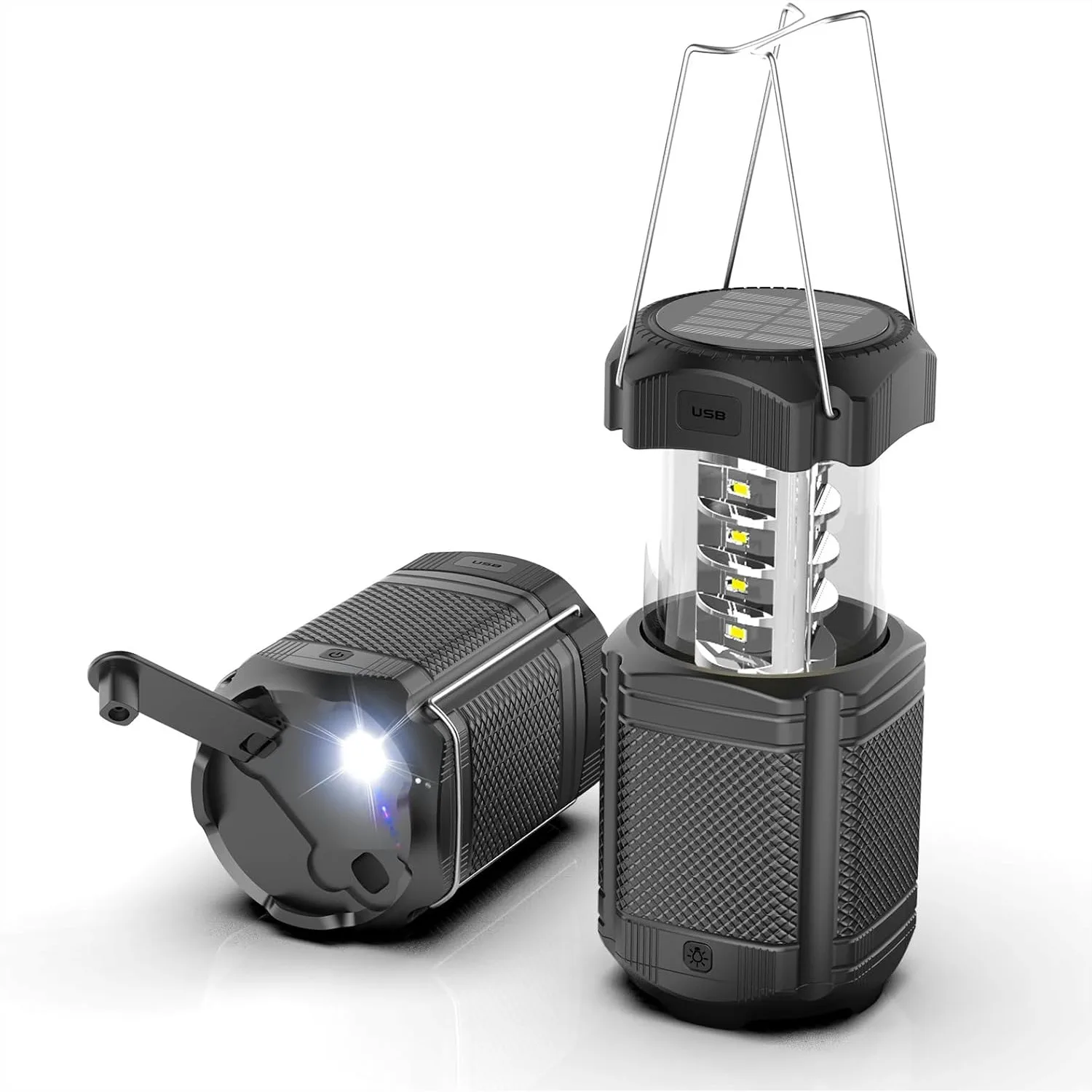 

Camping Lantern 5000mAh Solar Hand Crank Telescopic LED Flashlight USB Charger for Power Outages, Portable Rechargeable Battery