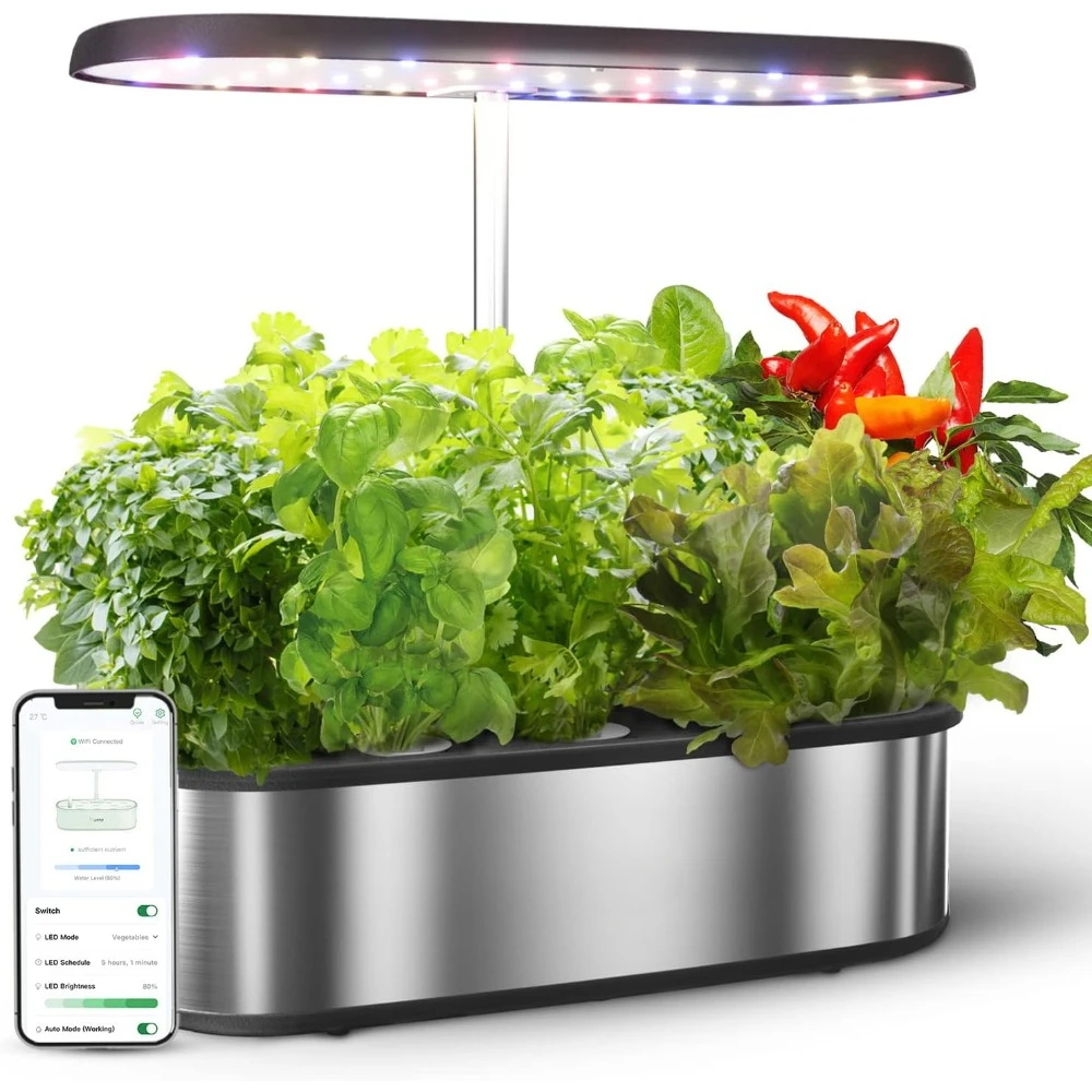 

Hydroponic Planting System Kit, APP and WiFi Control, with 24W Growth LED, 5.5L Water Tank, Pump System, Automatic Timer