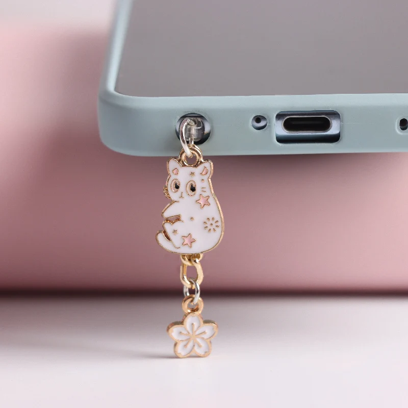 Cat Phone Dust Plug Charm Kawai Android Anti Dust Cap Pendant Charge Port Plug For iPhone Type C Dust Protection Stopper